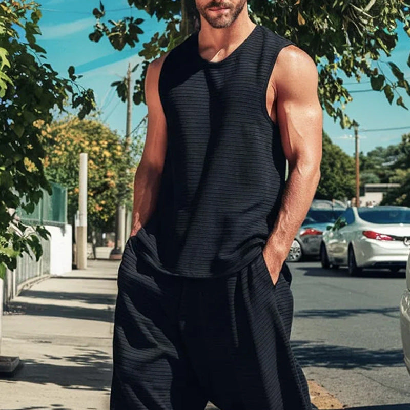 Herren Zweiteiliges Lounge-Set aus strukturierter Jerseyware mit ärmellosem Top und weiter Haremshose Shop Nory