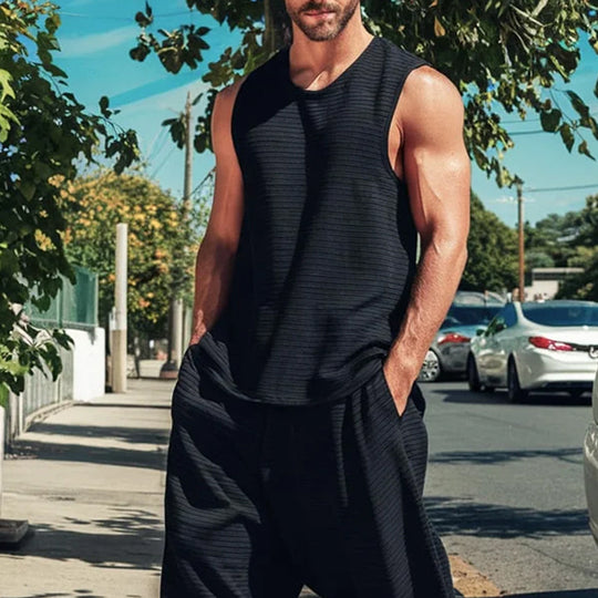 Herren Zweiteiliges Lounge-Set aus strukturierter Jerseyware mit ärmellosem Top und weiter Haremshose Shop Nory