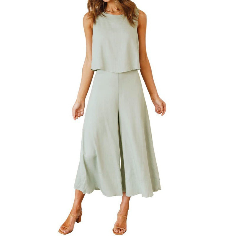 Damen Jumpsuit mit fließendem Schnitt und weitem Bein