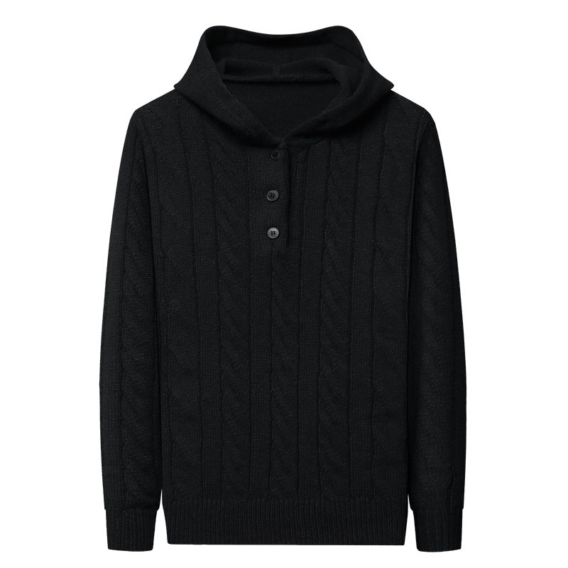 Herren Feinstrick-Kapuzenpullover mit Zopfmuster, Halbknopfblende und Kordelzug Shop Nory