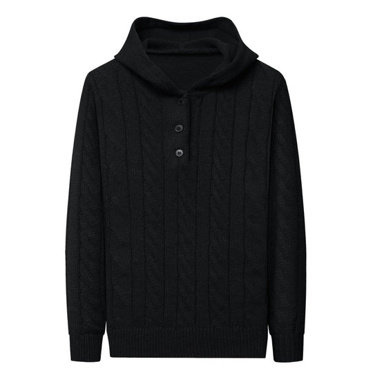 Herren Feinstrick-Kapuzenpullover mit Zopfmuster, Halbknopfblende und Kordelzug Shop Nory