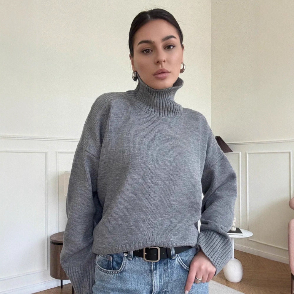 Damen Modischer Oversized Pullover mit hohem Kragen Shop Nory