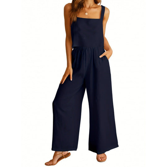 Damen lässiger Jumpsuit mit weitem Bein und praktischen Taschen Shopnory