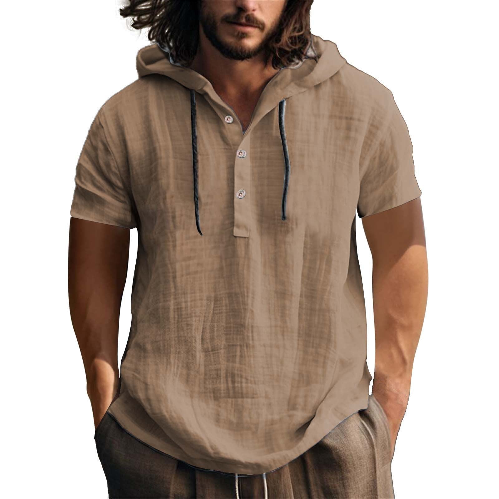 Herren lässiges Kurzarm-Hoodie mit Knopfleiste