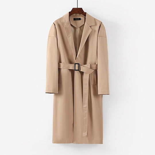 Damen Longline Trenchcoat mit Taillengürtel und fallendem Revers Shop Nory