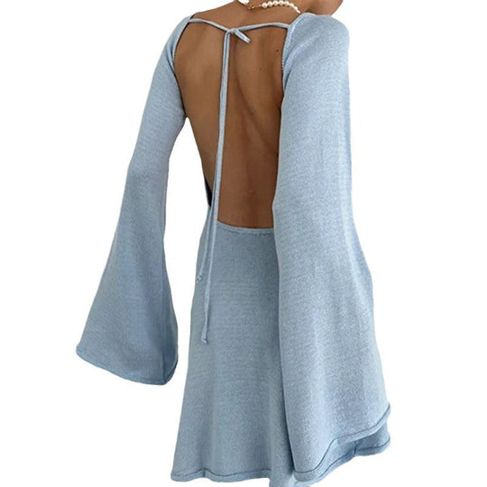 Damen elegantes Strickkleid mit weitem Ärmel und figurbetonter Silhouette