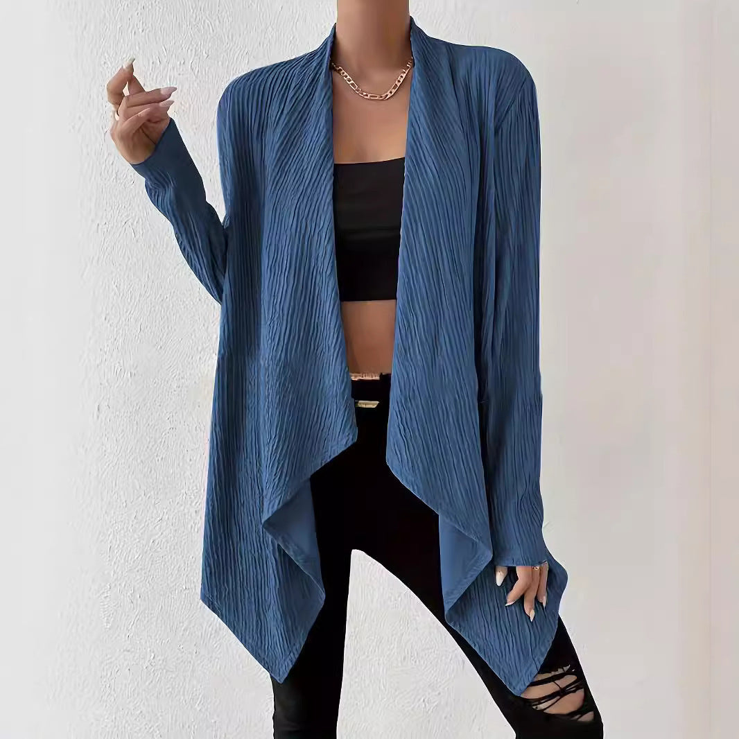 Damen Offener Crinkle-Cardigan mit Wasserfall-Saum und Longline-Silhouette Shop Nory