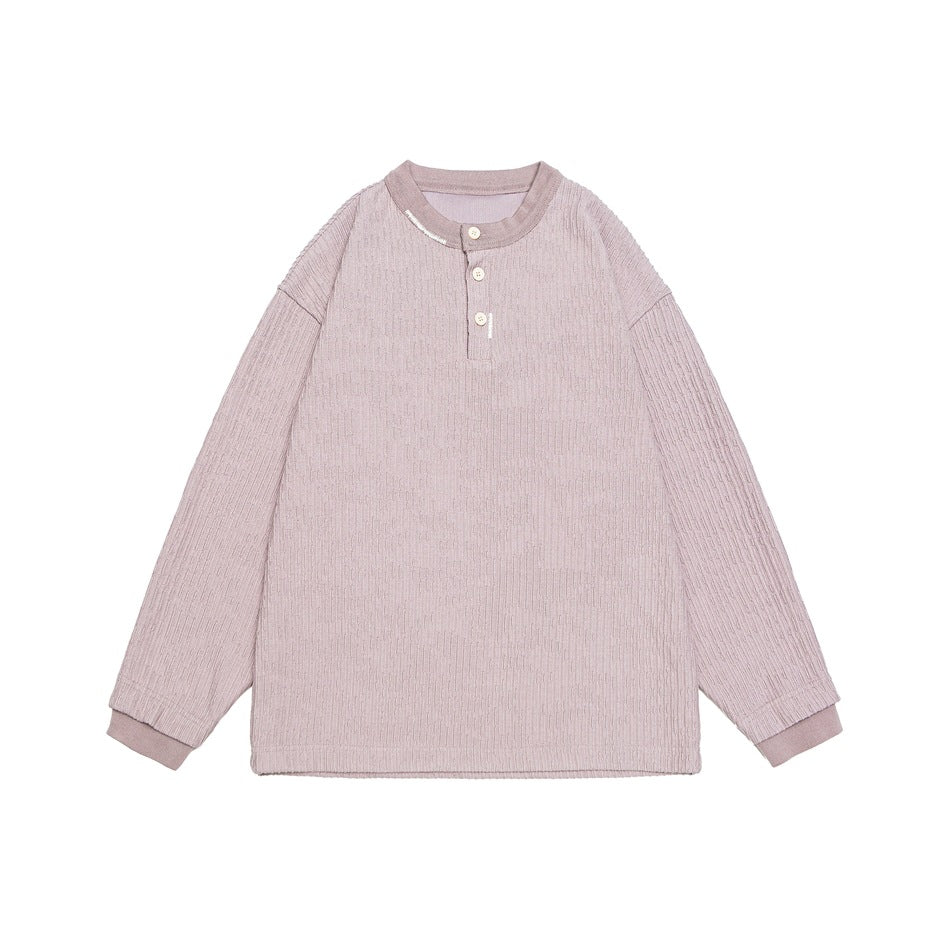 Unisex Gerippter Oversize-Henley-Pullover mit Knopfleiste Shop Nory