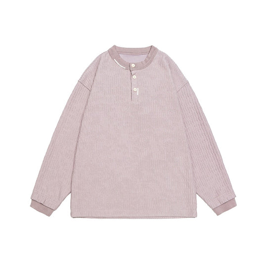 Unisex Gerippter Oversize-Henley-Pullover mit Knopfleiste Shop Nory