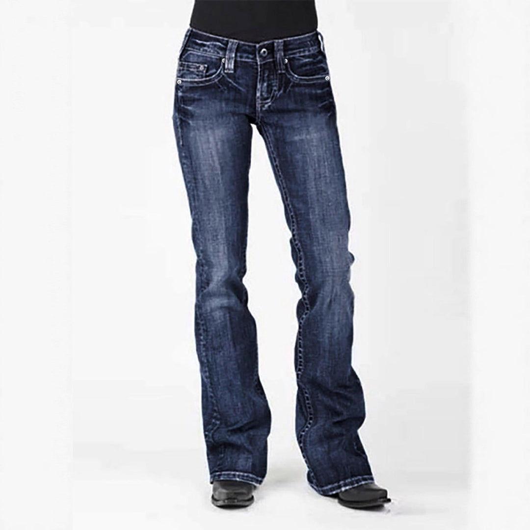 Damen elegante Bootcut Jeans mit hohem Bund und dezenter Waschung