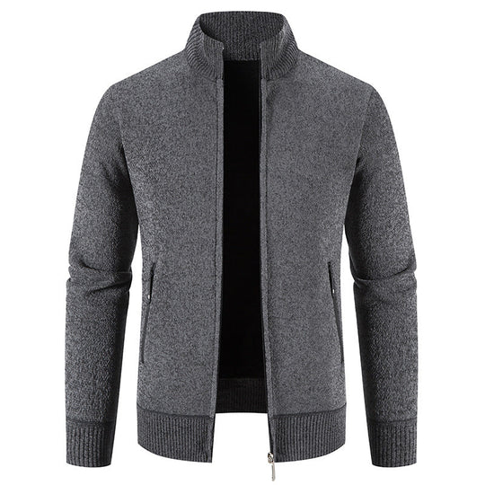 Herren elegante Strickjacke mit hohem Kragen und praktischen Reißverschlusstaschen