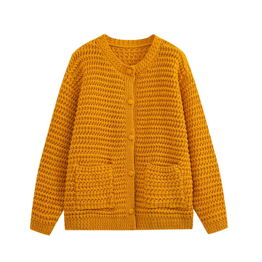 Damen Grobstrukturierter Häkel-Cardigan mit stoffbezogenen Knöpfen und aufgesetzten Taschen Shop Nory