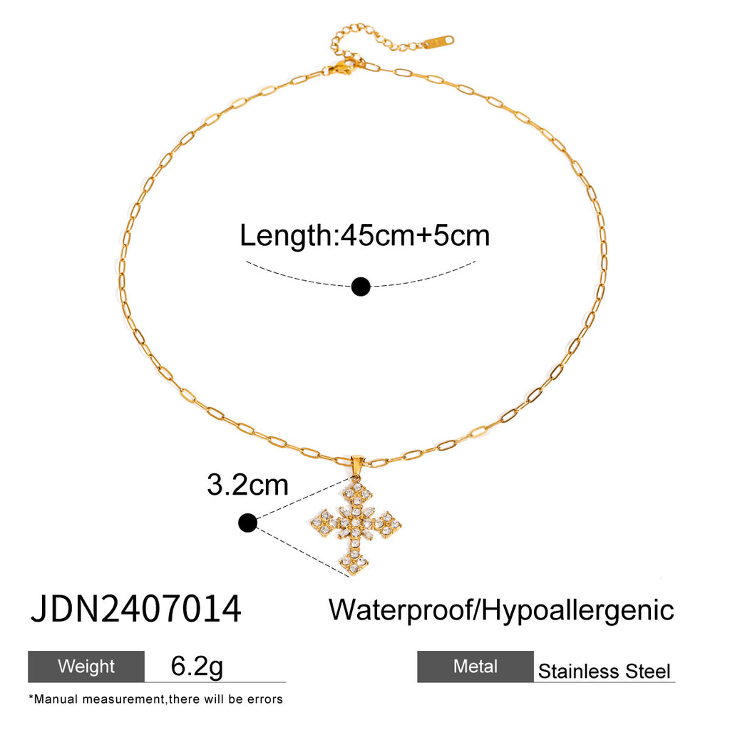 Damen Halskette mit funkelndem Kreuz-Anhänger aus hypoallergenem Edelstahl Shop Nory