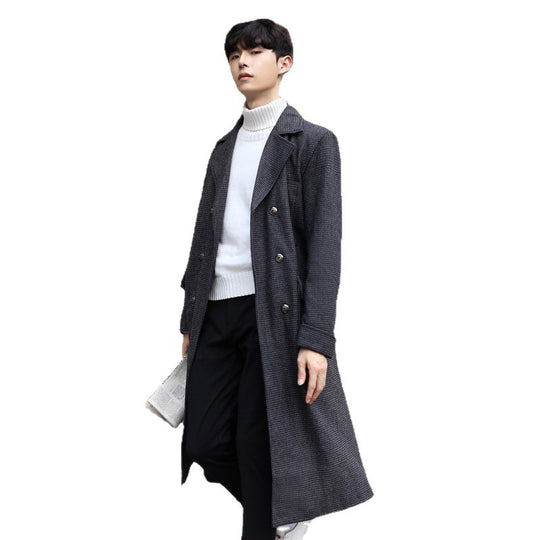 Herren Maxilanger Wollmantel mit dezenter Nadelstreifenstruktur Shop Nory
