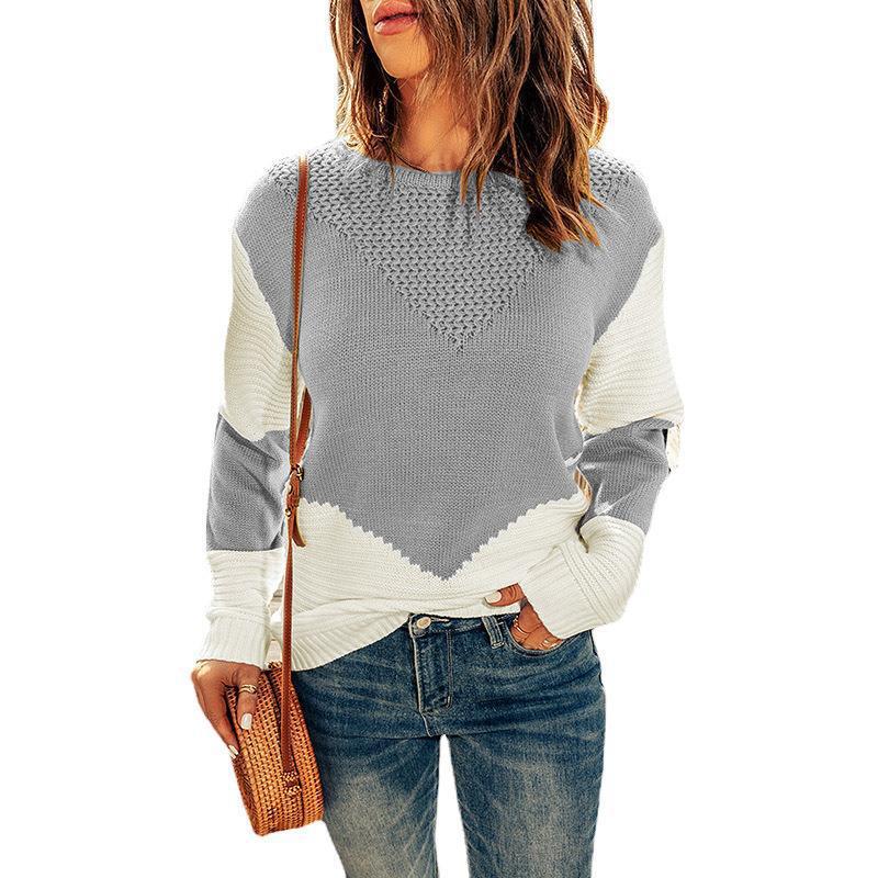 Damen Farbblock-Strickpullover mit strukturiertem Yoke und gerippten Ärmeln Shop Nory