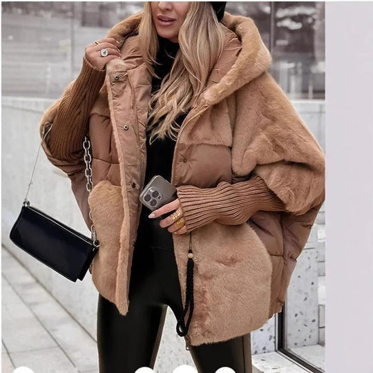 Damen Wattierter Oversize-Parka mit Kunstfellbesatz, Kapuze und Rippbündchen Shop Nory