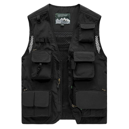 Herren Multifunktionale Utility-Weste mit Netzrücken, Mehrfachtaschen und Reißverschluss Shop Nory