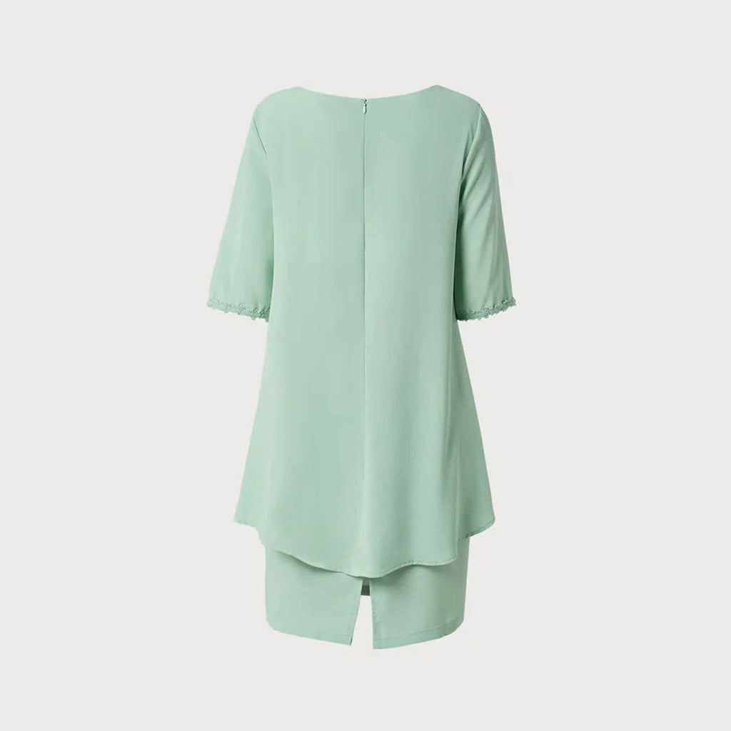 Damen Elegantes Wickelkleid mit Schwingendem Saum und Spitze Shopnory