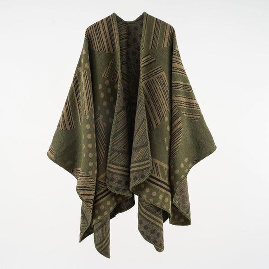 Damen Jacquard‑Ruana mit grafischem Muster und Kettelkante Shop Nory