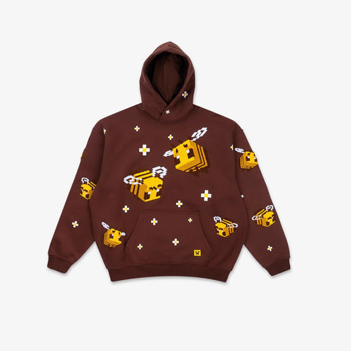 Unisex nan Kapuzenpullover mit eingestricktem Pixel-Bienenmotiv und aufgesetzter Kängurutasche