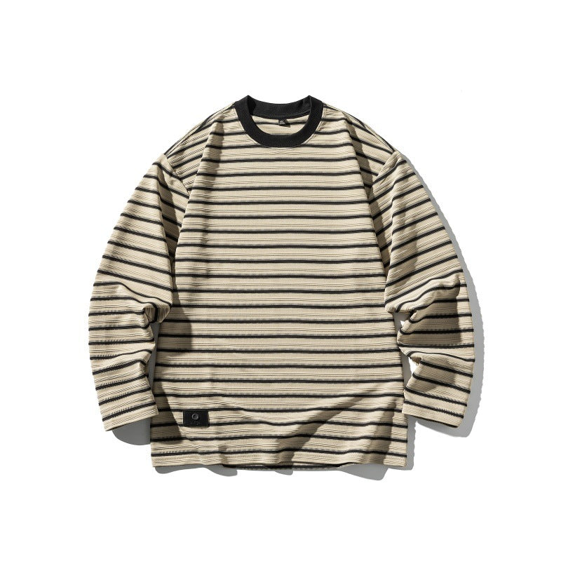 Unisex Gestreiftes Oversize-Langarmshirt aus Baumwollmix mit geripptem Rundhals Shop Nory