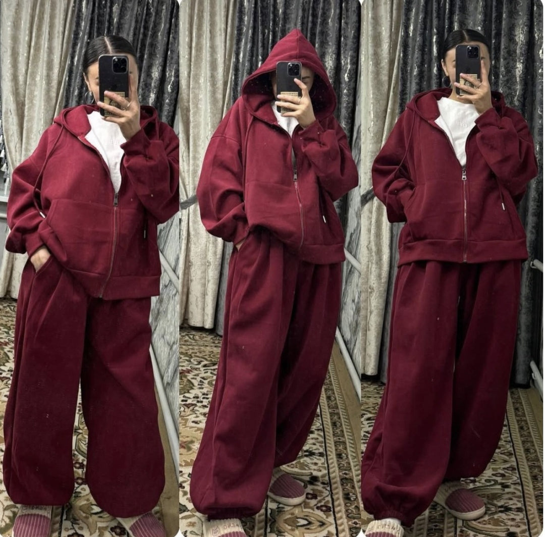 Damen nan übergroße Kapuzenjacke mit Reißverschluss und weite Jogginghose Lounge Set Shop Nory