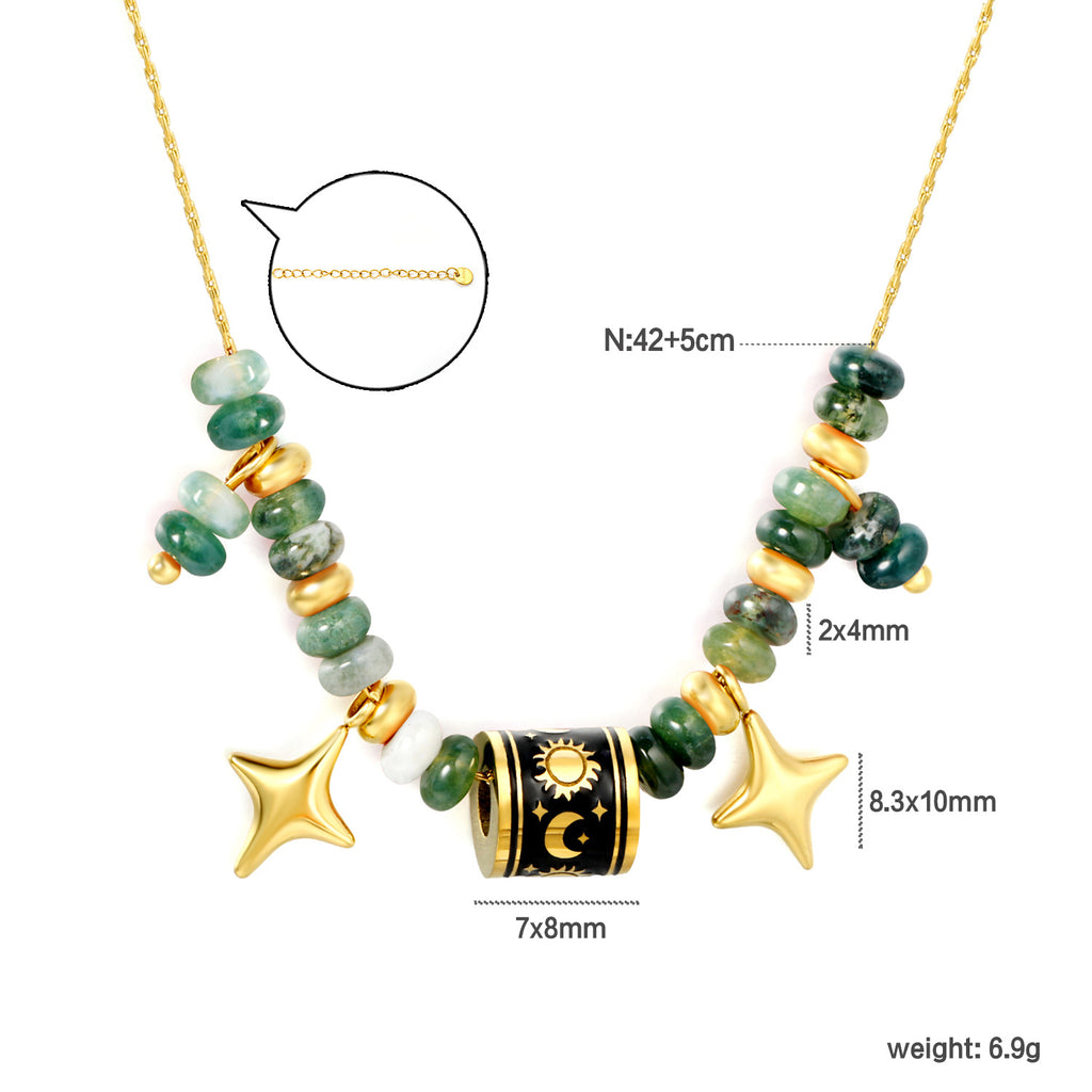 Damen Halskette mit handgefertigten Natursteinen und starren Anhängern Shop Nory