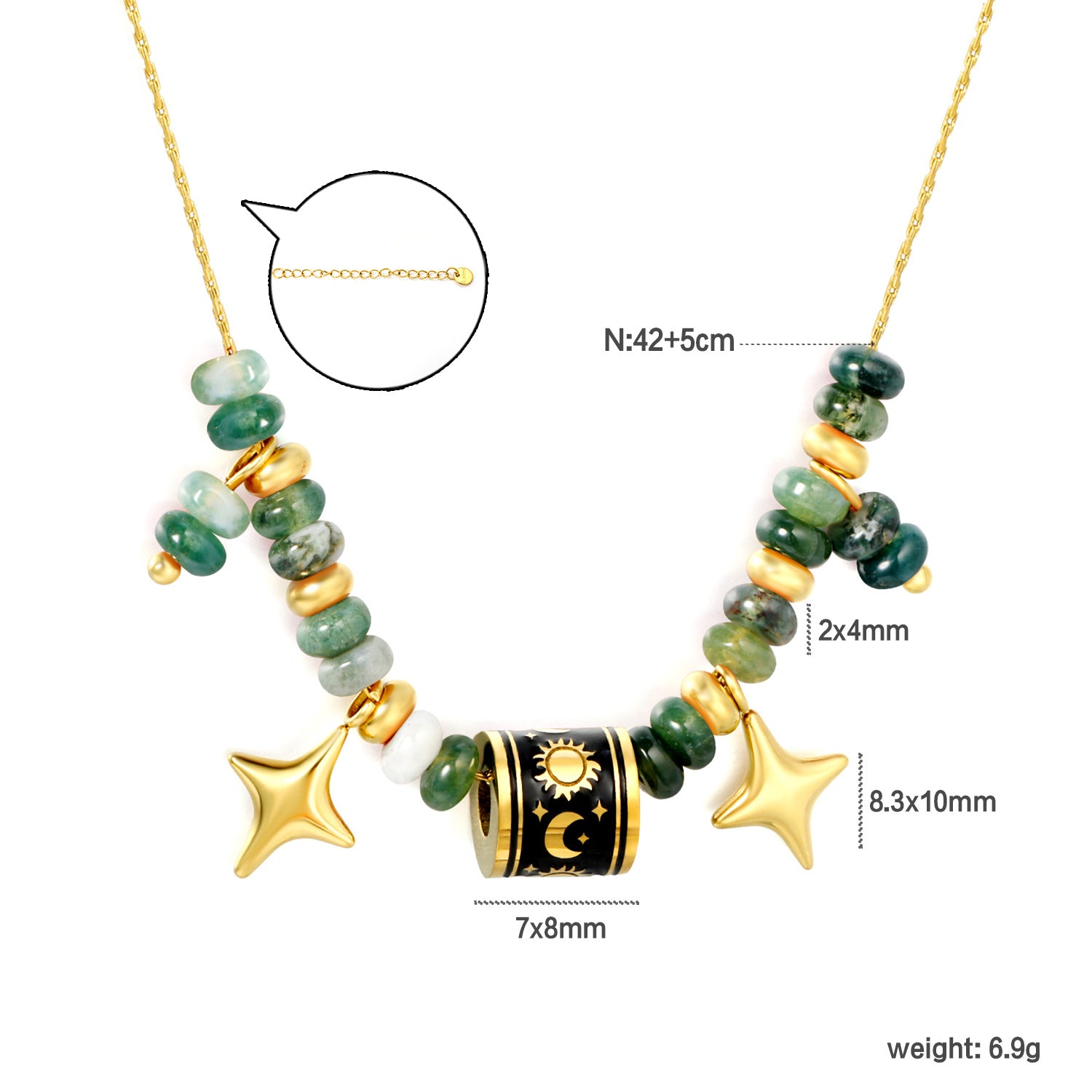 Damen Halskette mit handgefertigten Natursteinen und starren Anhängern Shop Nory