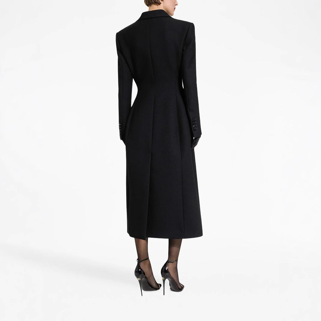 Damen Taillierter Longline-Mantel mit spitzem Revers und Gehschlitz Shop Nory