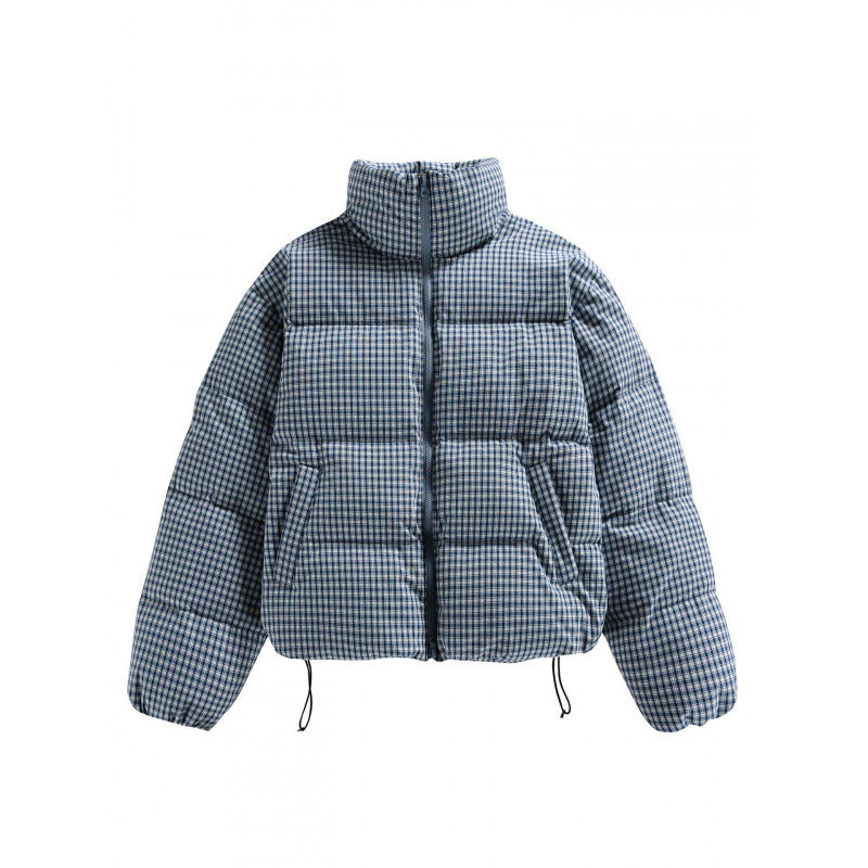 Damen Kurze gesteppte Steppjacke im Karo‑Muster mit hohem Stehkragen und Tunnelzug Shop Nory