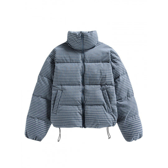 Damen Kurze gesteppte Steppjacke im Karo‑Muster mit hohem Stehkragen und Tunnelzug Shop Nory