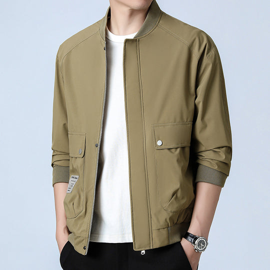 Herren Leichte Utility-Bomberjacke mit verdecktem Reißverschluss, Klappentaschen und Rippenbündchen Shop Nory