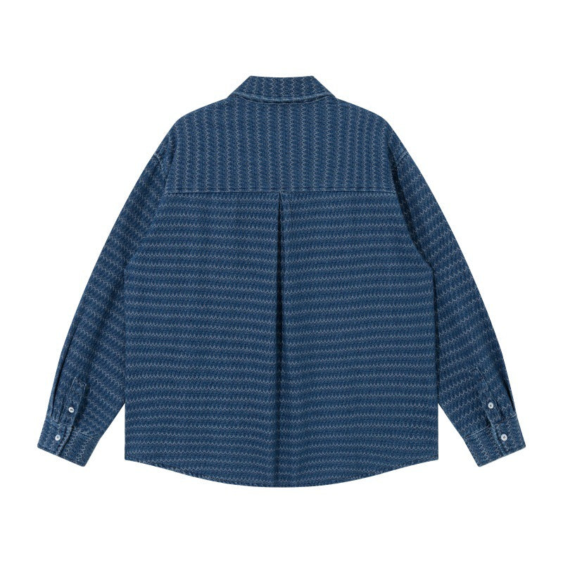 Unisex Strukturierte Baumwoll-Overshirtjacke mit Zickzack-Jacquard und aufgesetzten Brusttaschen Shop Nory