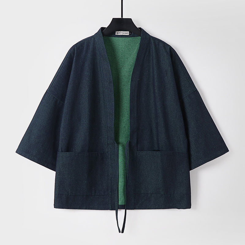 Unisex Leichte Denim-Kimono-Jacke mit kontrastfutter und Bindeband Shop Nory