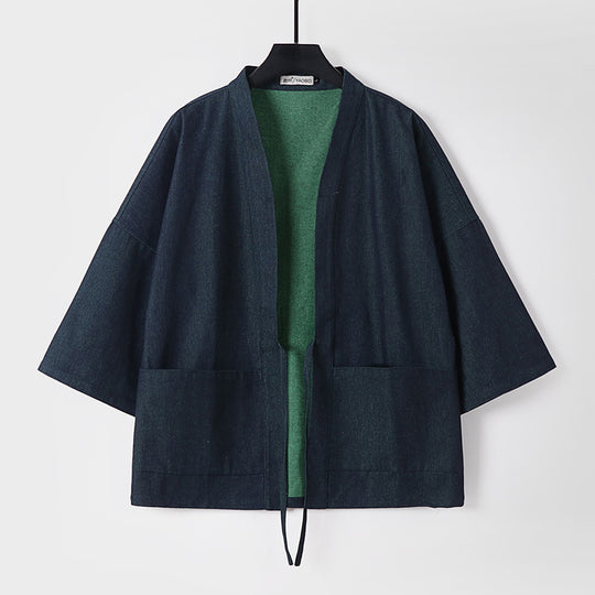 Unisex Leichte Denim-Kimono-Jacke mit kontrastfutter und Bindeband Shop Nory