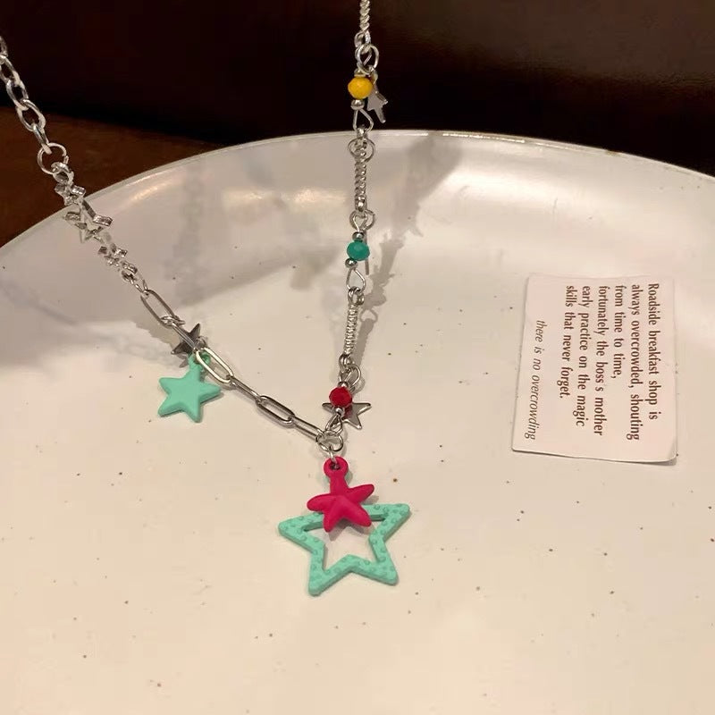 Damen mehrschichtige Kette mit bunten Sternenanhängern Shop Nory