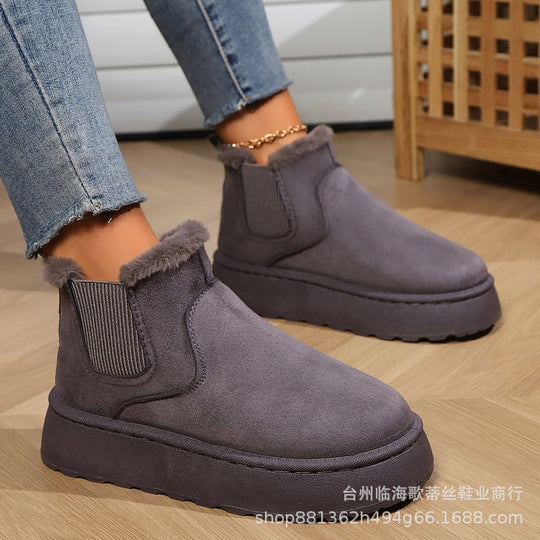 Damen gefütterte Chelsea-Stiefelette mit Keilplattform, Faux-Suede & Teddyfutter Shop Nory