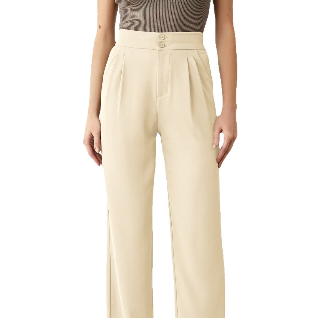 Damen Hochtaillierte weite Stoffhose mit Bundfalten und Doppelknopf Shop Nory