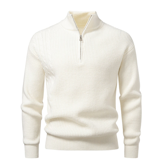 Herren Feinstrick-Halbzip-Pullover mit Stehkragen, Rippstruktur und Schulter-Zopfdetail Shop Nory