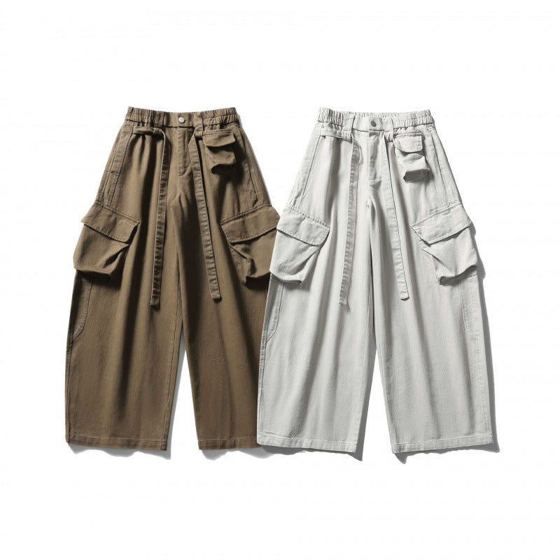 Unisex Weite Cargo-Cropped-Hose mit hohem elastischem Bund, Mehrfachtaschen und Kordelzug Shop Nory