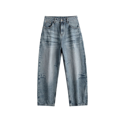 Damen Relaxed Straight taillenhohe Denim-Jeans mit Used‑Effekt und weitem Bein Shop Nory