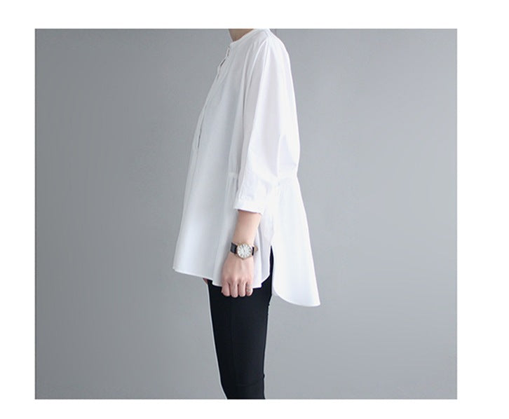 Damen Oversized-Bluse mit Stehkragen, ballonförmiger Silhouette und 3/4-Ärmeln Shop Nory