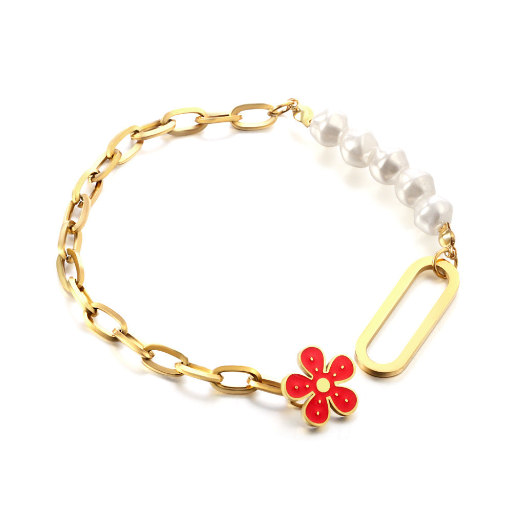 Damen Armband mit Perlenschnur und festlichem Herzanhänger Shop Nory
