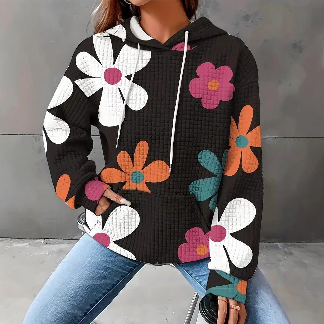 Damen lockerer Kapuzenpullover mit farbenfrohem Blumendesign