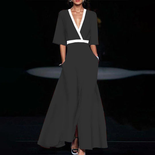 Damen Fließendes Maxikleid mit Tailliertem Wickel-Einsatz, Ausgestelltem Rock und Abstraktem Farbprint Shop Nory