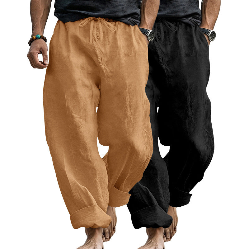Herren Weite Komfort-Freizeithose aus Leinenmix mit Tunnelzug, Eingrifftaschen und Umschlag Shop Nory