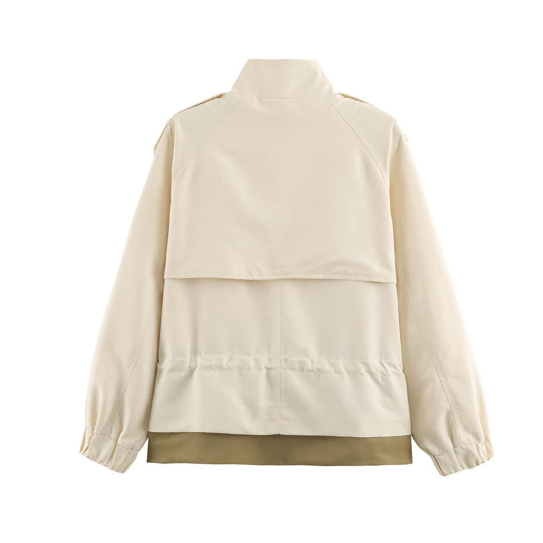 Damen leichte Utility-Jacke mit Tunnelzug-Taillenraffung, Stehkragen und Pattentaschen Shop Nory
