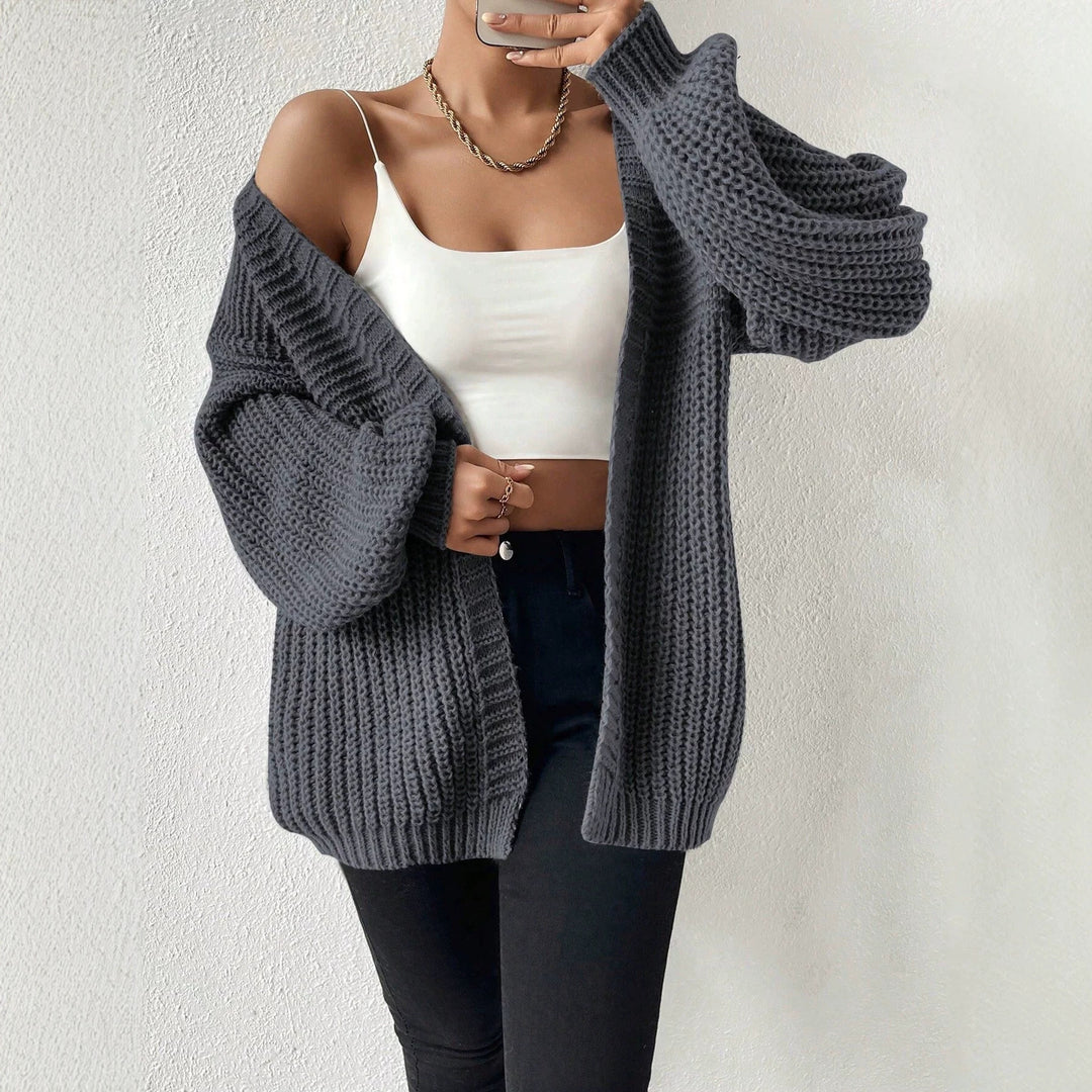 Damen nan Oversize-Strickcardigan mit grobem Waffelstrick, offener Front und voluminösen Ballonärmeln Shop Nory