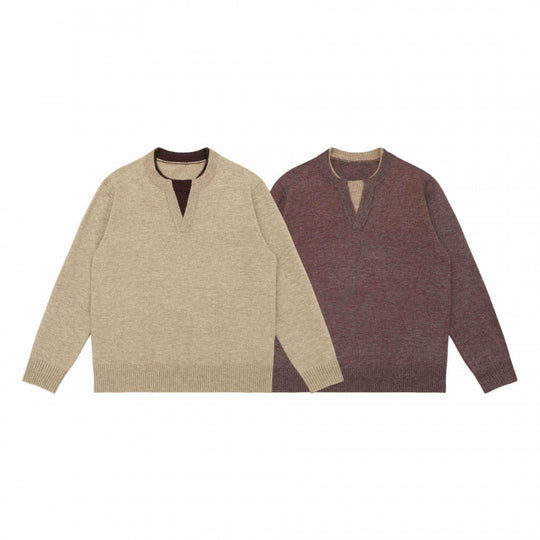 Unisex Mélange-Strickpullover mit Halbhals-V-Schlitz und kontrastiertem Innenbund Shop Nory