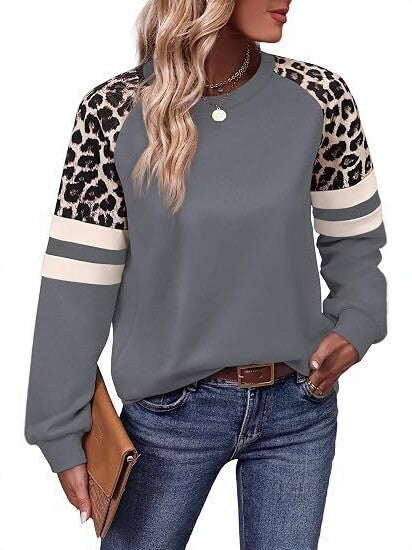 Damen Sweatshirt mit Raglanärmeln, Leo‑Print und Kontraststreifen Shop Nory